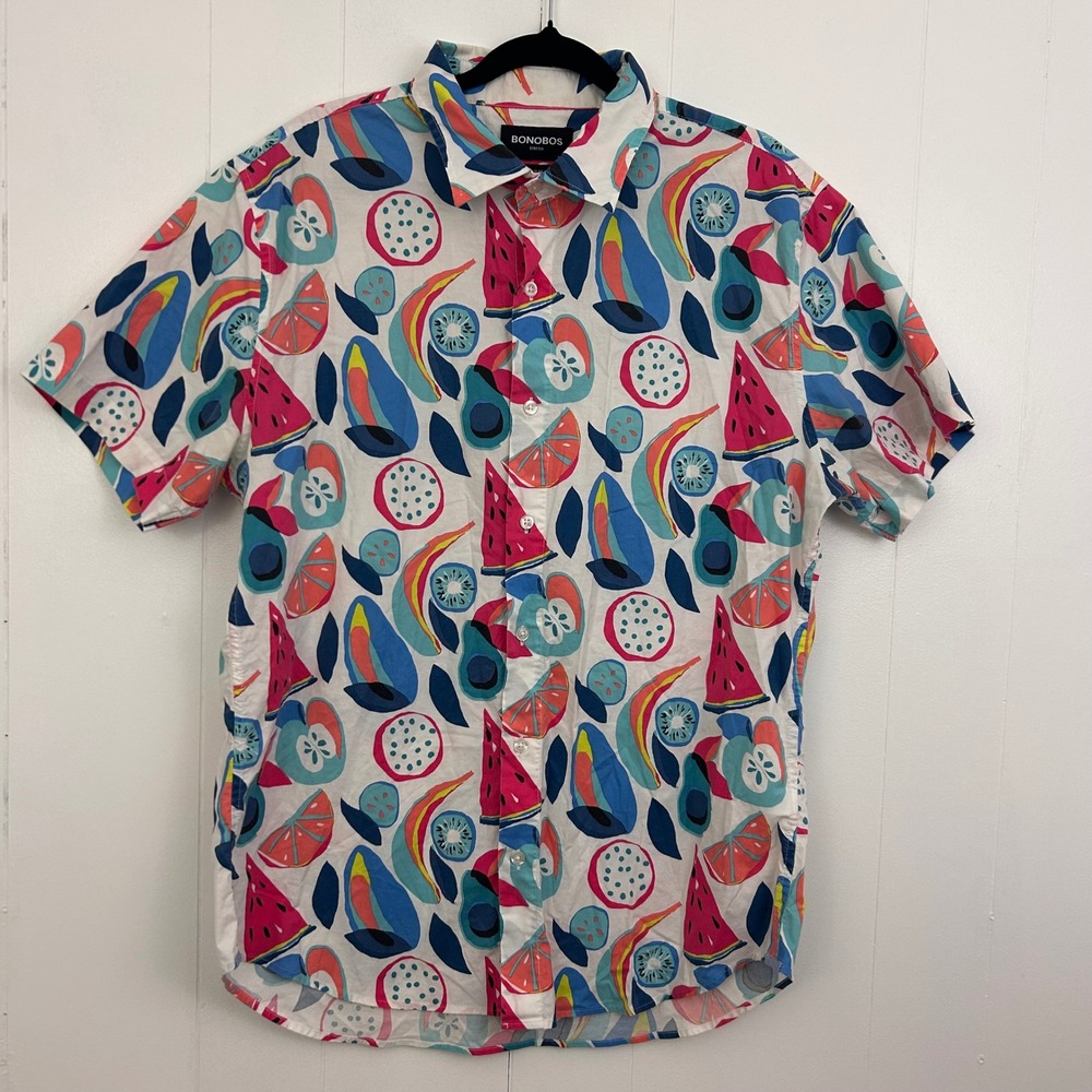 Bonobos Riviera Shirt Mens Large Slim Fit Fruit Print Short Sleeve Button Down